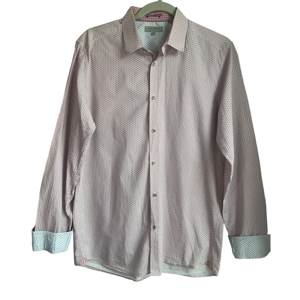 Ted Baker Men's Sz.Large/4 Button Down Shirt Geometric  Cotton Flip Cuff Easter
